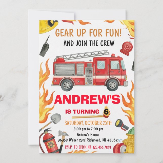 Personal Firetruck Birthday Party for Boys  Invitation (Front)