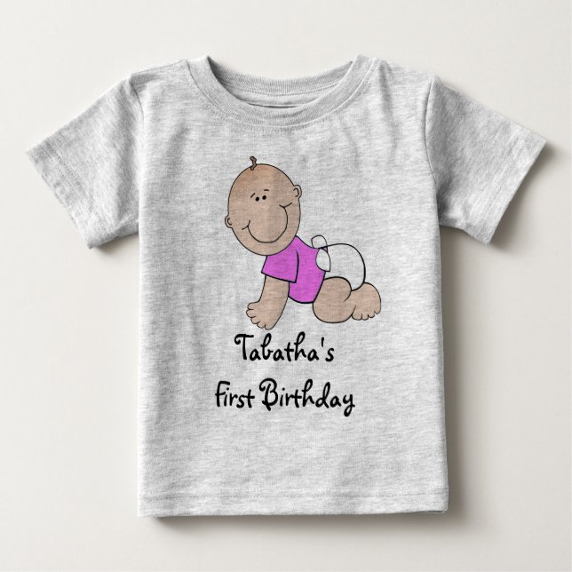Personal First Birthday Crawling Baby Girl Tee (Front)