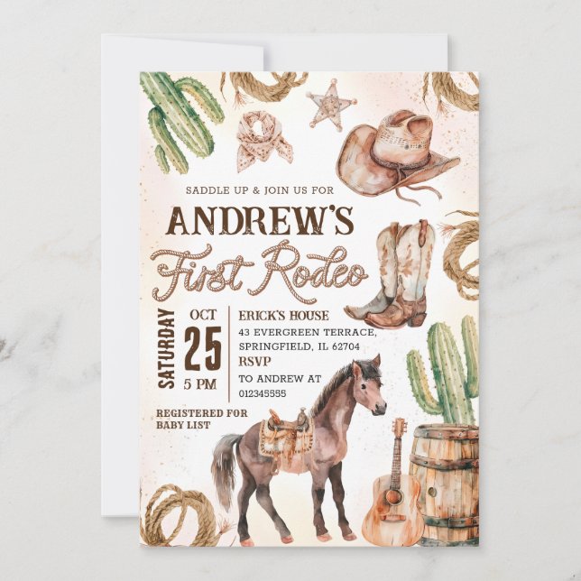 Personal First Rodeo Baby Shower Invitation (Front)