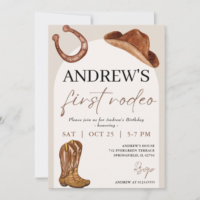 Personal First Rodeo Cowboy Birthday Invitation (Front)