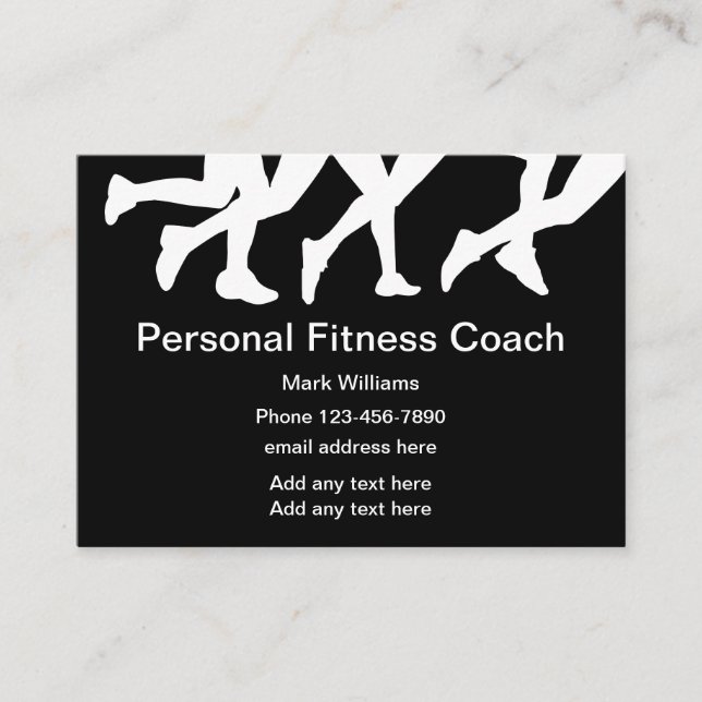 Personal Fitness Coach Black And White Business Card (Front)