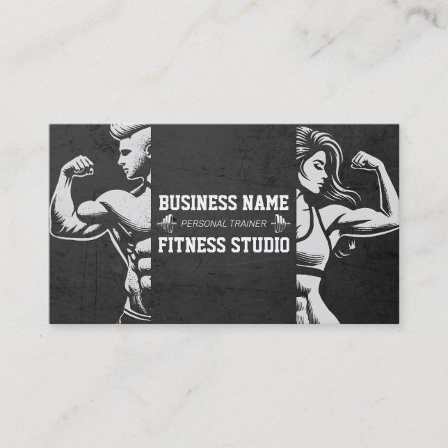 Personal Fitness Trainer Bodybuilding Gym Barbell Business Card (Front)
