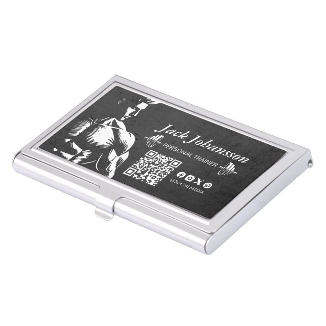 Personal Fitness Trainer Bodybuilding Gym Barbell Business Card Case (Front)