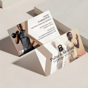 Personal Fitness Trainer Kettlebell Monogram Photo Business Card