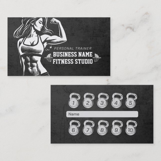 Personal Fitness Trainer Loyalty Punch Kettlebell Business Card (Front/Back)