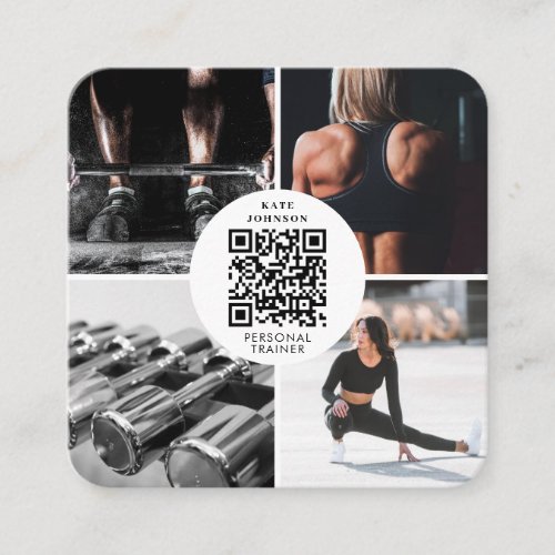 Personal Fitness Trainer Photo QR Social Media Square Business Card