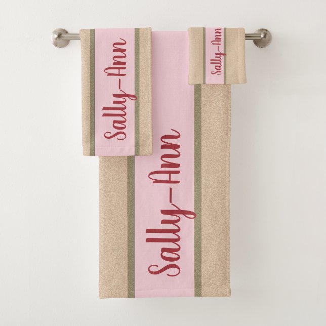 Personal Fluffy Structure Custom Pink Name Bath Towel Set (Insitu)