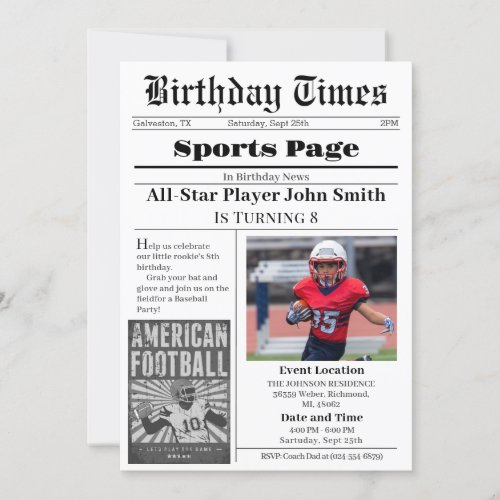 Personal Football Birthday Invitation With Photo