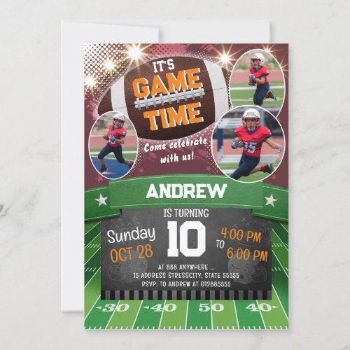 Personal football birthday party with photo invitation