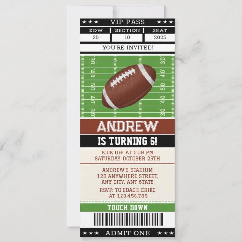 Personal Football Fans Birthday Ticket Invitation