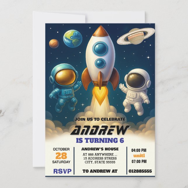 Personal Galaxy Space Astronaut Outet Birthday  Invitation (Front)