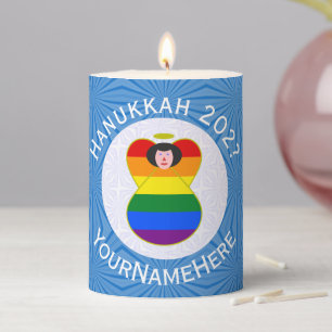 Personal Gay Pride Angel Black Hair Hanukkah Flag Pillar Candle