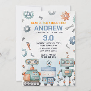 Personal Gear Up For A Good Time robots birthday Invitation