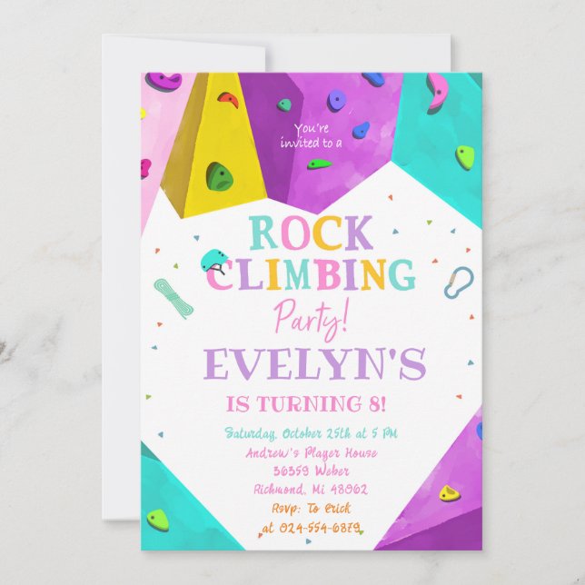 Personal Girl Rock Climbing Birthday Invitation (Front)