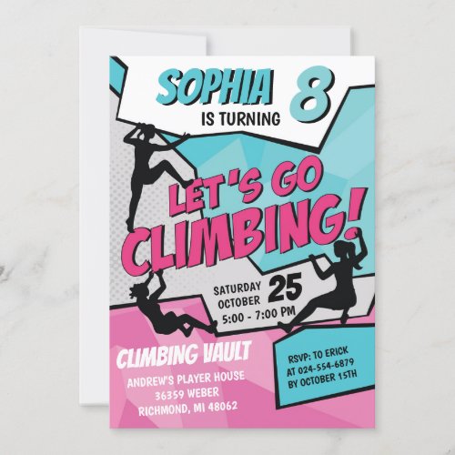 Personal Girls Rock Climbing Birthday Invitation