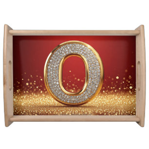 Personal Gold Glitter Letter O Monogram Initial Serving Tray