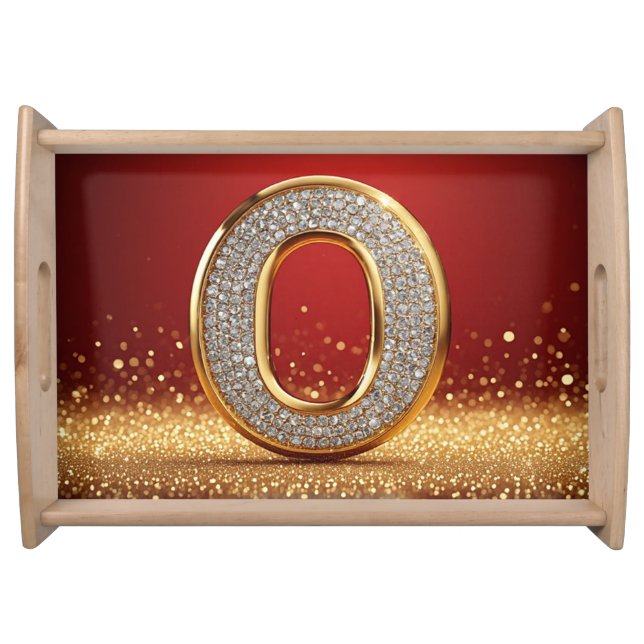 Personal Gold Glitter Letter O Monogram Initial Serving Tray (Front)