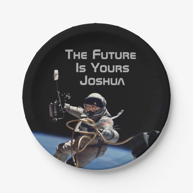 Personal Graduation Space Walk Astronaut Paper Plates (Front)