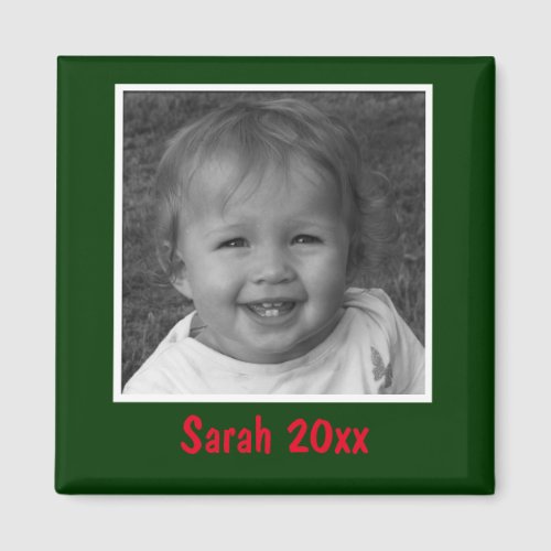 Personal Green Greeting Custom Photo and Text Magnet