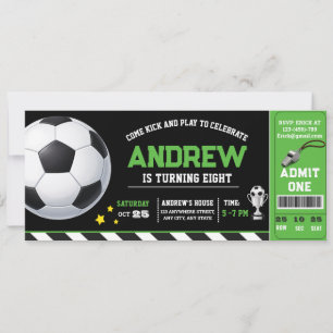 Personal Green modern Soccer Ticket Birthday Invitation