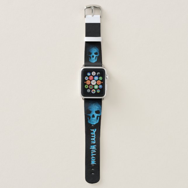 Personal Halloween Scary Blue Night Skull Apple Watch Band (Front)