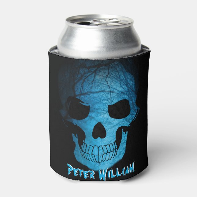 Personal Halloween Scary Blue Night Skull Can Cooler (Can Front)