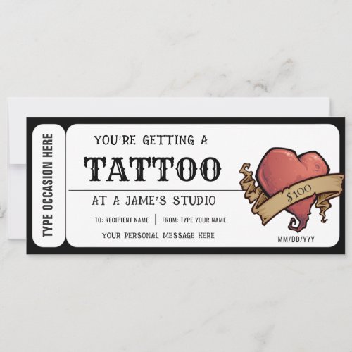 Personal Heart Tattoo Ticket Gift Certificate Invitation