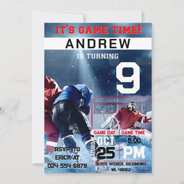 Personal Hockey Birthday with photo Invitation (Front)