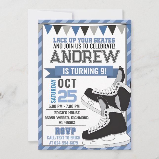 Personal Hockey Skating Birthday Invitation (Front)