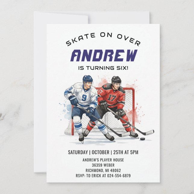 Personal Hockey Theme Birthday Party Invitation (Front)
