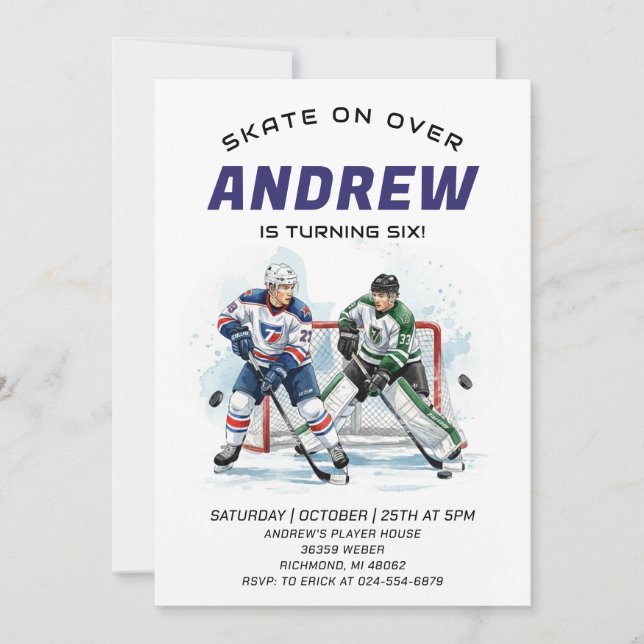 Personal Hockey Theme Birthday Party Invitation (Front)