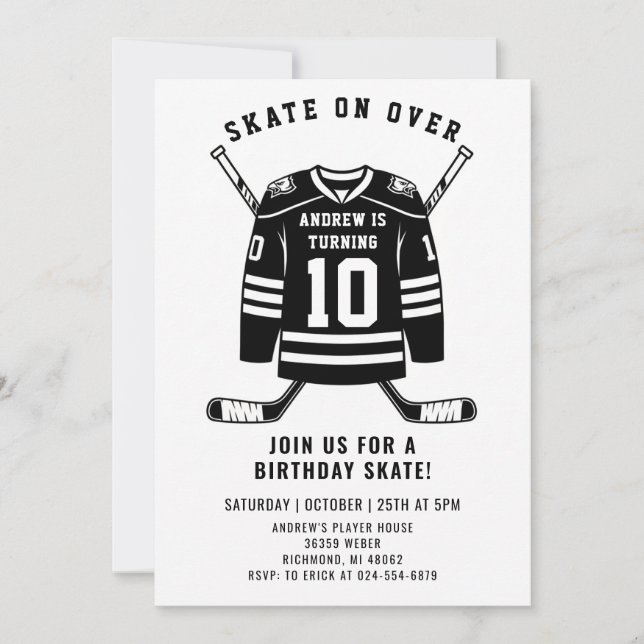 Personal Hockey Theme Birthday Party Invitation (Front)