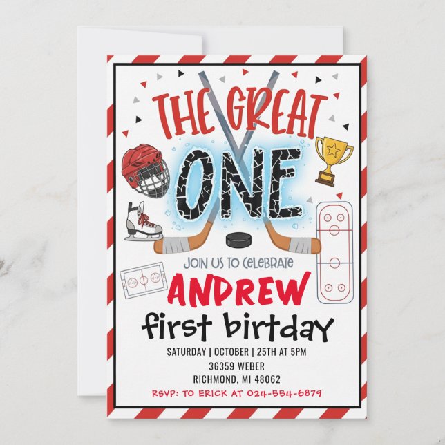 Personal Hockey Theme First Birthday Invitation (Front)
