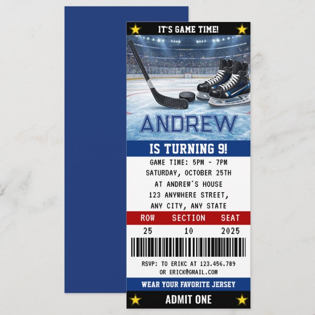 Personal Hockey Ticket  Birthday Decorations Invitation (Front/Back)