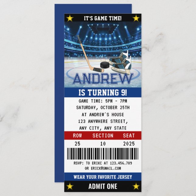 Personal Hockey Ticket  Birthday Decorations Invitation (Front/Back)