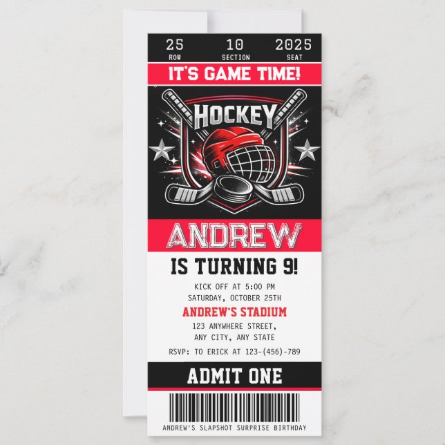 Personal Hockey Ticket Birthday Invitation (Front)