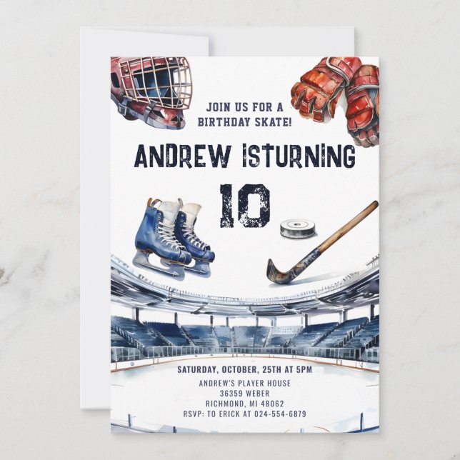 Personal Ice Hockey Birthday Party Invitation (Front)