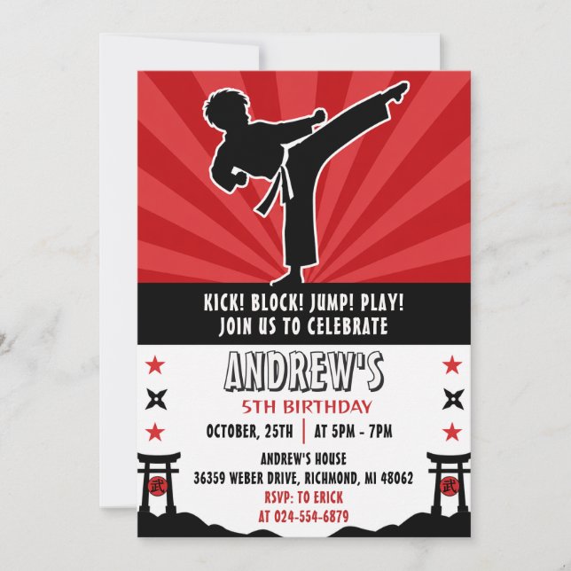 Personal Karate birthday Invitation (Front)