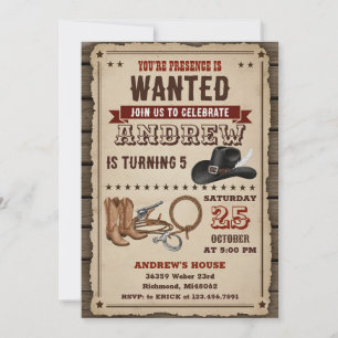 Personal Kid Cowboy Western Birthday Party Invitation