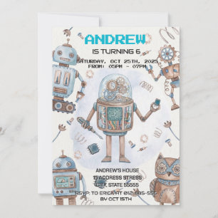 Personal Kids Boys Robots Birthday Invitation