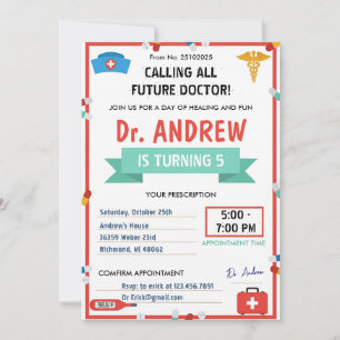 Personal Kids Doctor Pretend Birthday Party Invitation