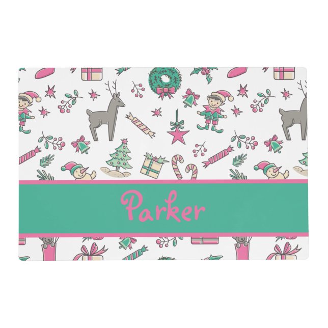 Personal Kids Name Doodle Christmas Holiday  Placemat (Front)