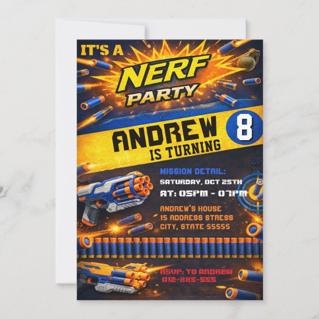 Personal Kids Nerf Dart BOY Birthday Invitation (Front)
