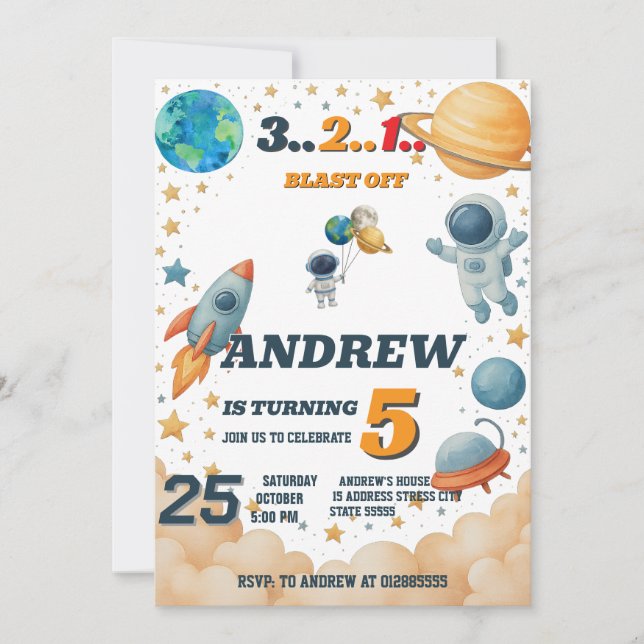 Personal Kids Outer Space Digital Birthday  Invitation (Front)