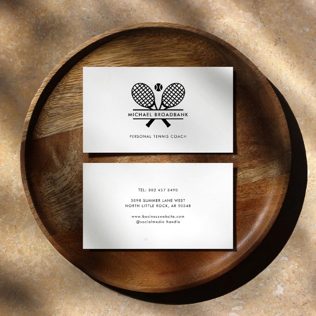 Personal Lawn Tennis Sports Coach Business Card (Tennis Club Professional Team Coach Rackets Motif Business Card)