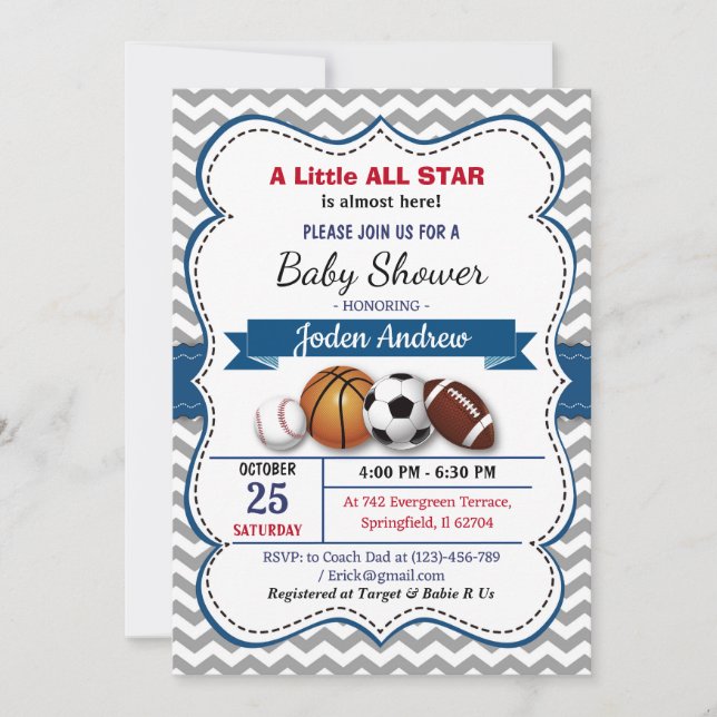 Personal Little All Star Baby Shower Invitation (Front)