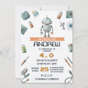 Personal Little Robot Birthday Party Invitation