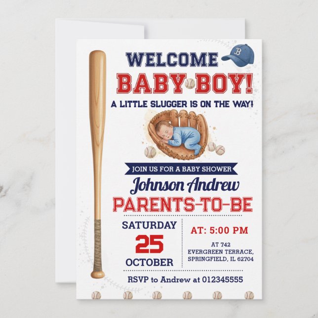 Personal Little Slugger Baseball Baby Shower Invitation (Front)