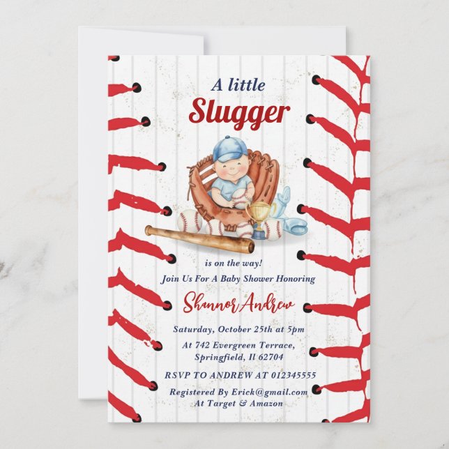 Personal Little Slugger Baseball Baby Shower Invitation (Front)