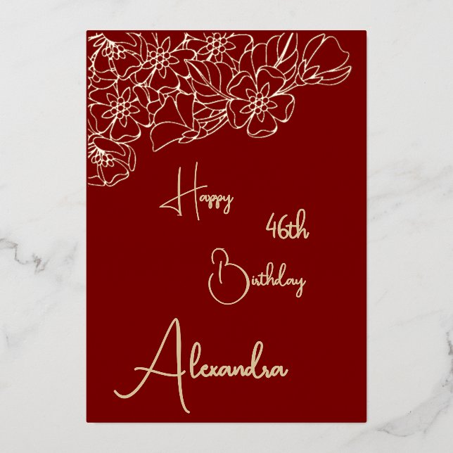 Personal Maroon & Gold Named & Aged Birthday Card (Front)